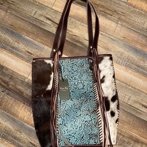 Myra Bag Blue and Brown Patterned Tote